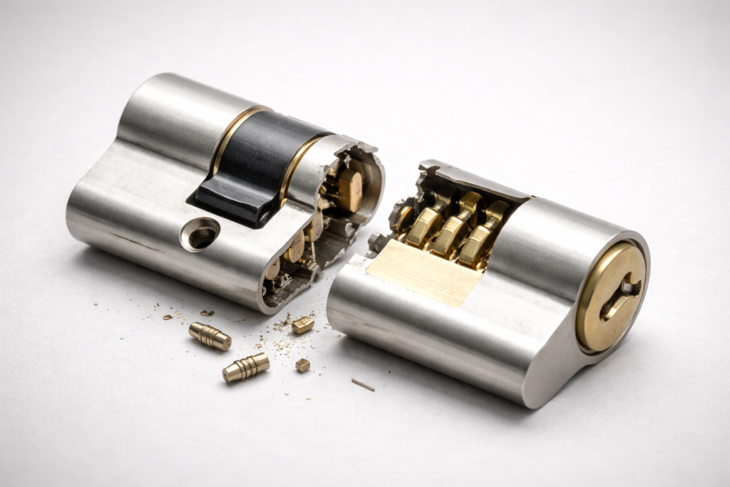 AI generated image of a broken euro profile cylinder